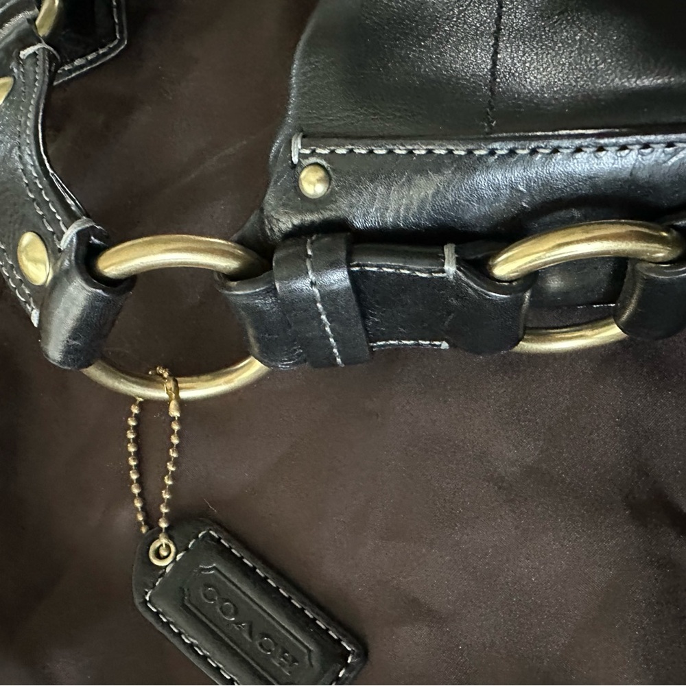 Coach Black Leather Shoulder Bag with Brass Hardware - Picture 3 of 10